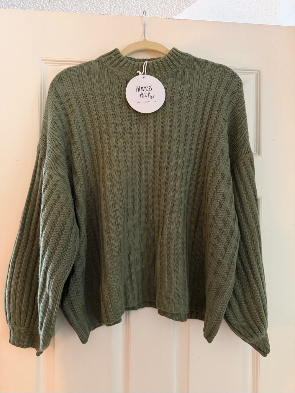 Princess Polly Oversized Ribbed Knit Sweater Sage Green NWT L/XL